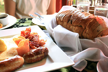 breakfast platter and freshly baked bread at Bag of Beans, Tagaytay