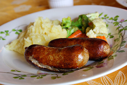 sausages with vegetables and mashed potatoes at Bag of Beans, Tagaytay