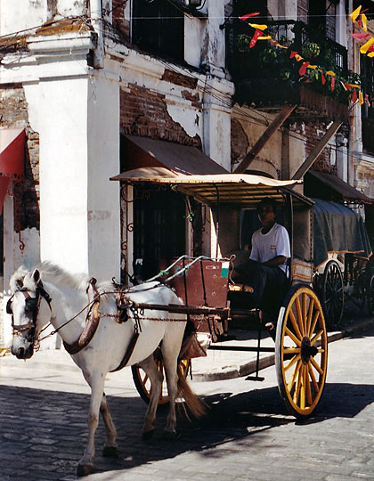 horse-driven kalesa along Calle Crisologo at noon, Vigan Ilocos Sur